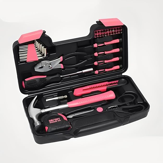 Kit de Herramientas Manuales de 39 Piezas con Caja de Almacenamiento Rosa miniatura 6