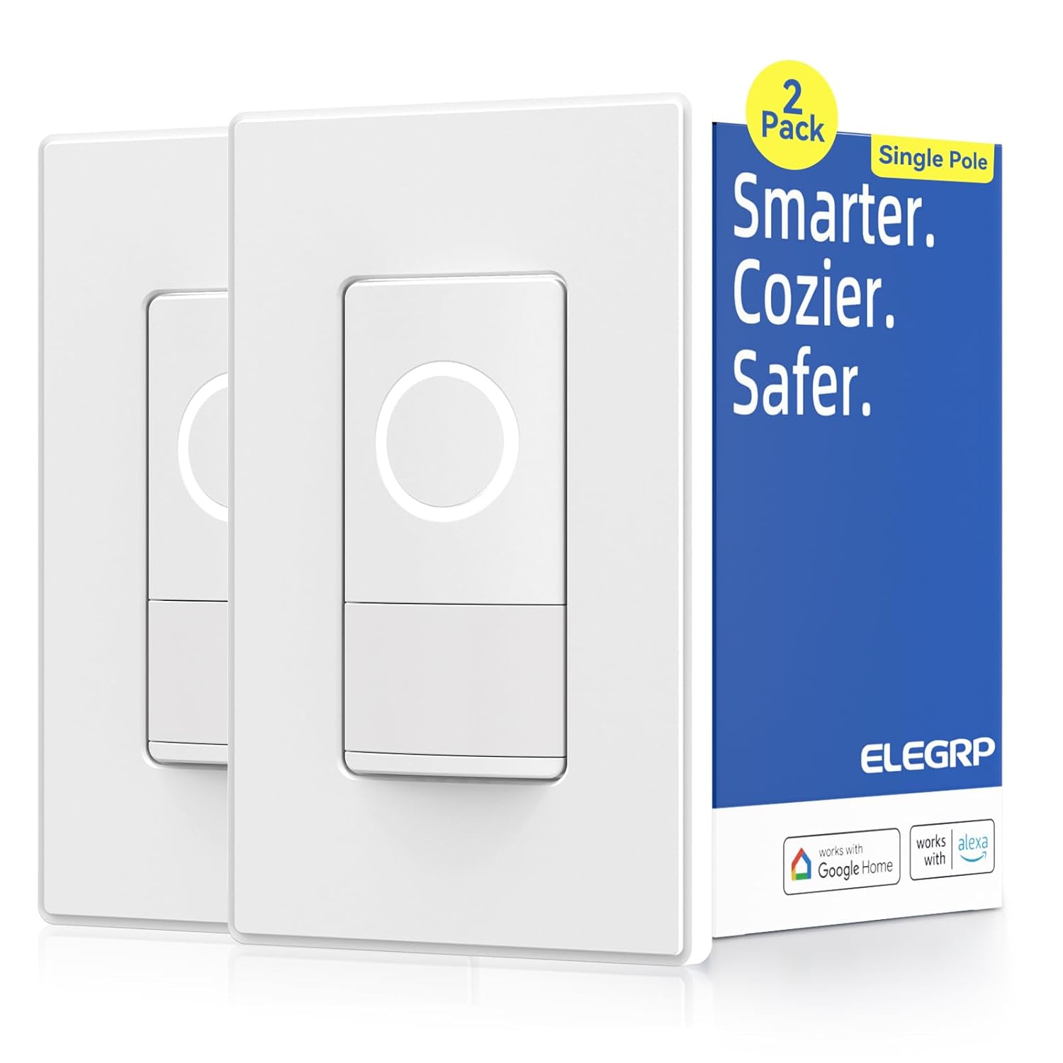 ELEGRP Smart Motion Sensor Switch, 2.4GHz Wi-Fi Single Pole Light Switch Works with Alexa & Google Assistant, APP Remote Control, Neutral Wire Required, UL Certified, No Hub Required (White, 2 Pack) ELEGRP Smart Motion Sensor Switch, 2.4GHz Wi-Fi Single Pole Light Switch Works with Alexa & Google Assistant, APP Remote Control, Neutral Wire Required, UL Certified, No Hub Required (White, 2 Pack)
