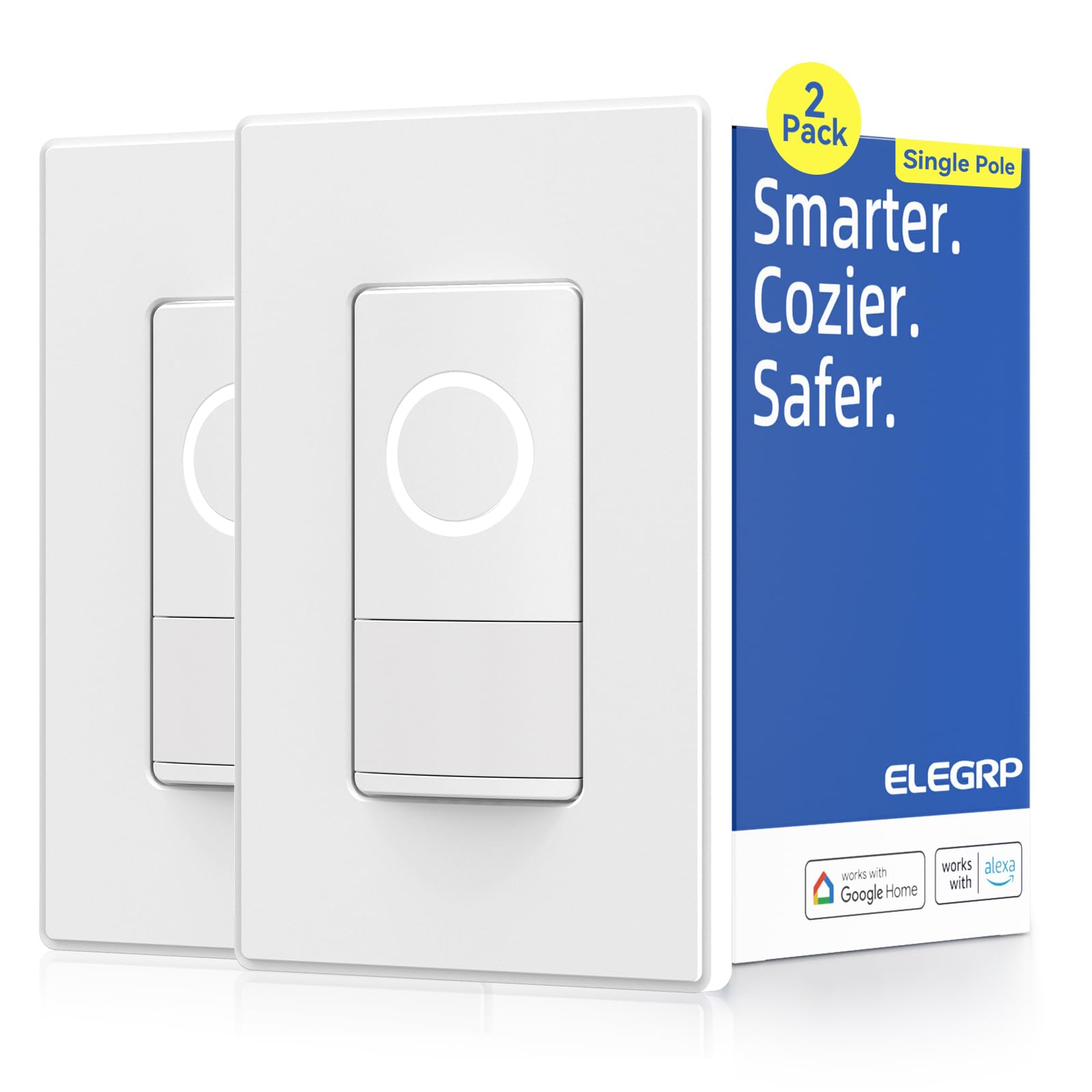 ELEGRP Smart Motion Sensor Switch, 2.4GHz Wi-Fi Single Pole Light Switch Works with Alexa & Google Assistant, APP Remote Control, Neutral Wire