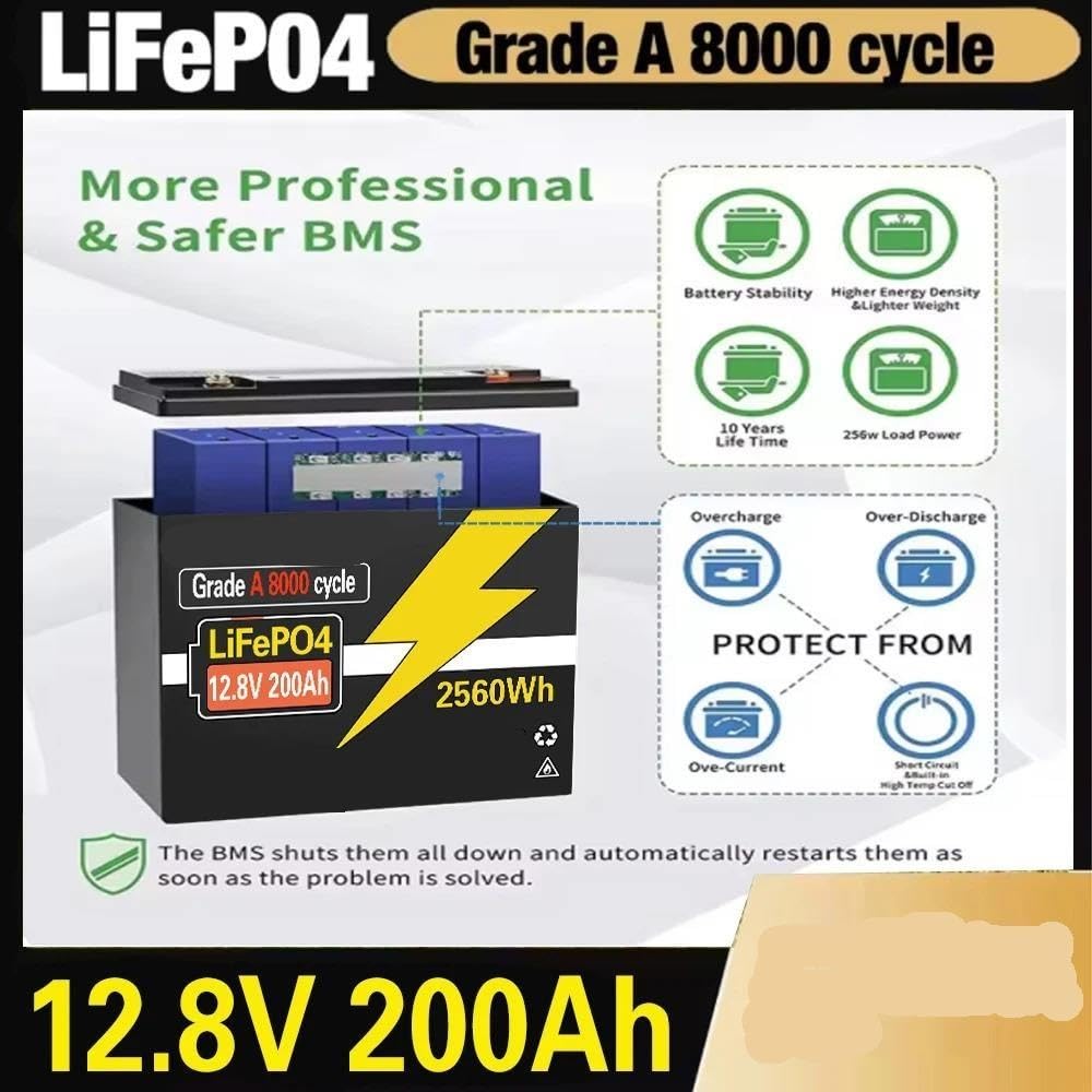 Batería BMS incorporada de fosfato de Hierro y Litio de 12 V y 200 Ah