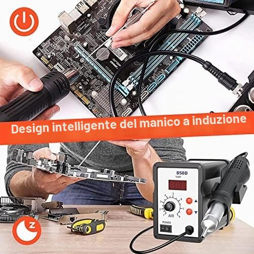 858D Stazione di saldatura ad aria calda, saldatore ad aria calda, display digitale 100-480°C, 700W, 4 ugelli per BGA, SOIC, CHIP, QFP, PLCC