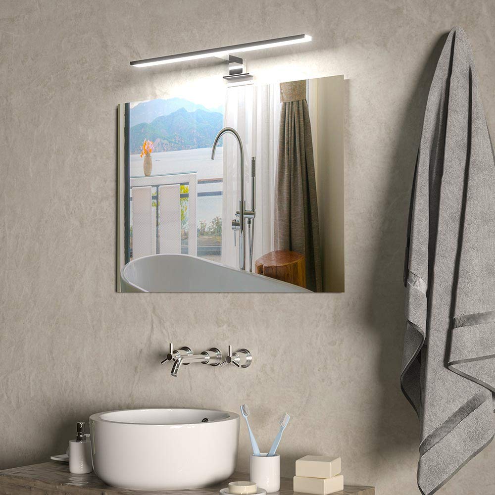 BAKAJI Lampada da Specchio Bagno Applique Parete Muro Lunghezza 60cm Luce LED 12W 960lm Risparmio Energetico Bianco Freddo 6500K Design Moderno in Alluminio Cromato 3 Tipi di Installazione