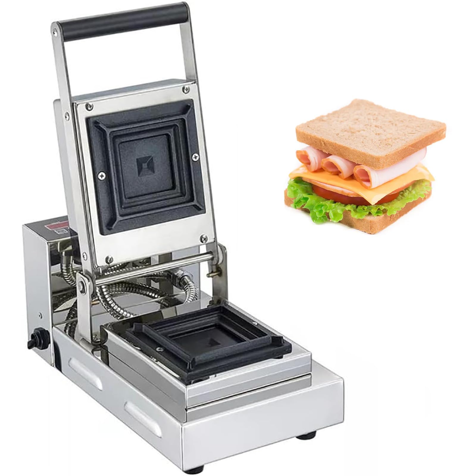 Eiwitany Stainless Steel Commercial Panini Sandwich Press Grill with Adjustable Temp & Timer, for Hamburgers, Steaks and Bacons