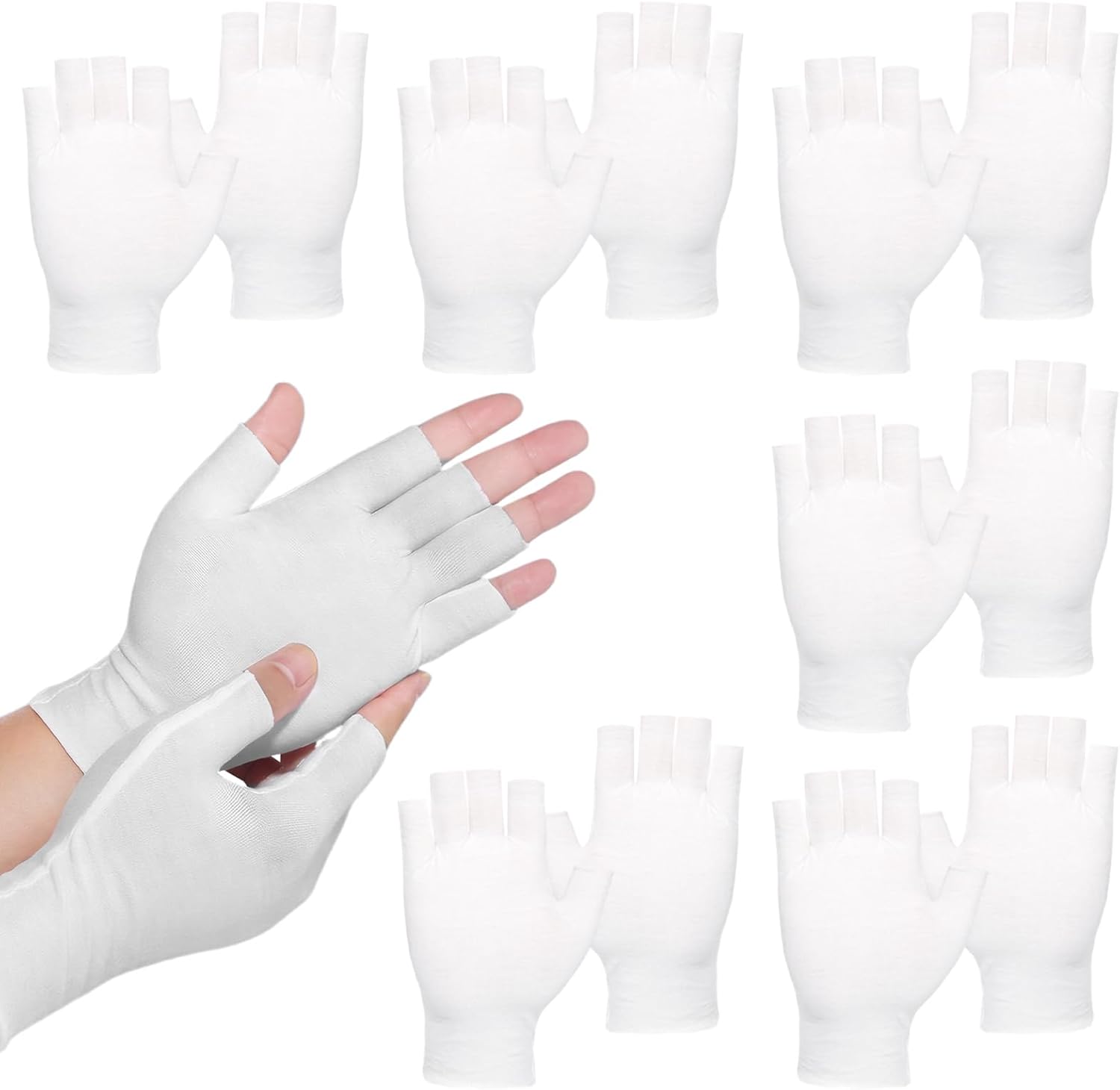 6 Pairs of Cotton Gloves for Dry Hands Sleeping, White Cotton Fingerless Moisturizing Gloves for Women, Fingerless Touchscreen Design for Sleeping Eczema Spa Treatment Overnight Hydration Unisex