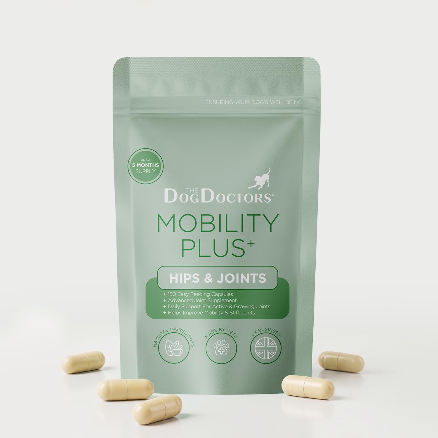 The Dog Doctors Mobility Plus Dog Joint Supplements, 150 Capsules with Glucosamine, Chondroitin, MSM & Hyaluronic Acid for Cartilage, Ligaments, Connective Tissue & Hip & Joint Care for Dogs, UK Made