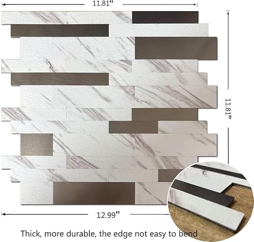 Miniatura 2 de WEIMEISC 10 hojas de azulejos contra salpicaduras para cocina, despegar y pegar, 12 x 12 pulgadas, autoadhesivo, impermeable, azulejos de metal para