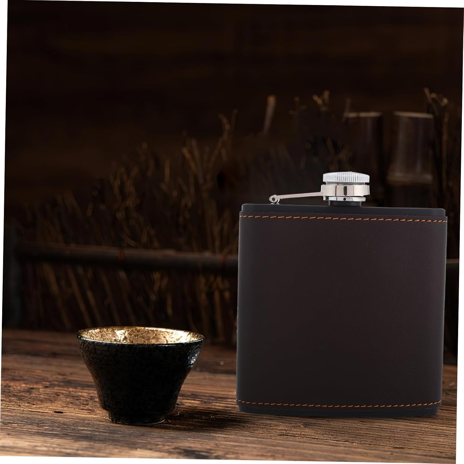 6oz Stainless Steel Hip Flask with Leather Cover for Camping image 4