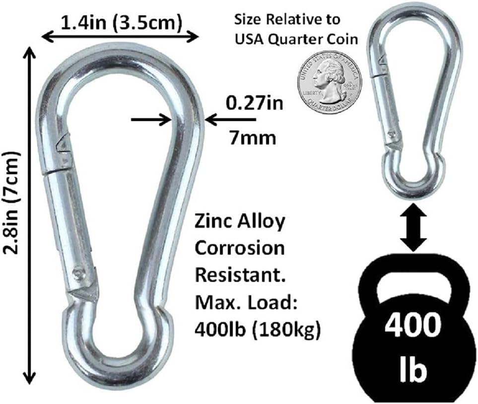 Black & Silver Zinc-Galvanized Heavy Duty Bushcraft Carabiner Spring Snap Clip Link Hooks 200-500lb Load 2, 6 & 12 Packs - Image 3