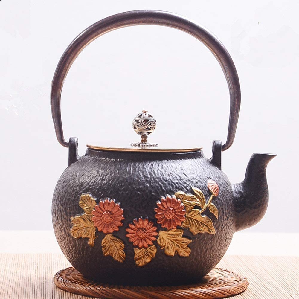 Czajnik, czajnik do herbaty Żelazny czajniczek Żelazny czajniczek Vintage Żelazny czajniczek Wzór słonecznika Czajnik jako prezent 1200 ml sztuki na zieloną herbatę lub torebki z herbatą