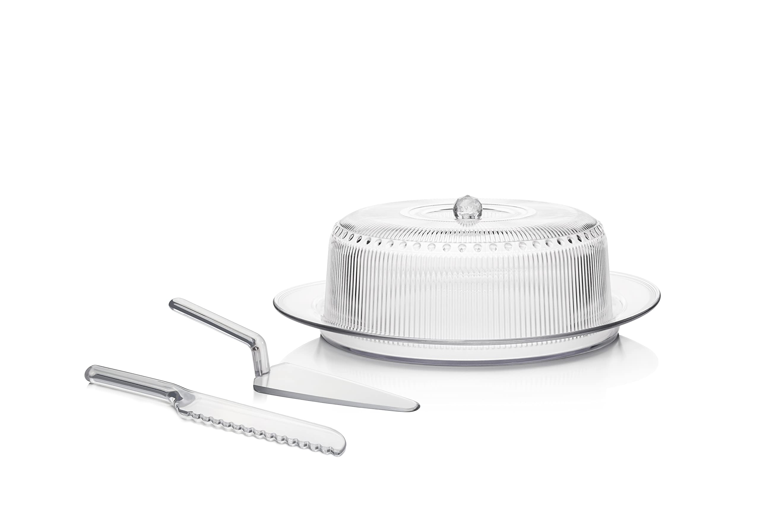 EW'SAcrylic Cake Serving Set. Multi Functional Acrylic Cake Stand With Dome Lid, Chip Dip Server With Lids,