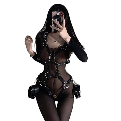 Fangool Women Punk Belts PU Leather Body Chain Waist Belt BDSM Lingerie Bondage Harness Lingerie Goth Garter Belts - One Size - Black