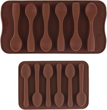 6 Cavity Spoon Silicone Candy Molds Set Of 2 | For Candy Chocolate Hot Cocoa Coffee Butterscotch Handmade Chocolate Stirring Spoons
