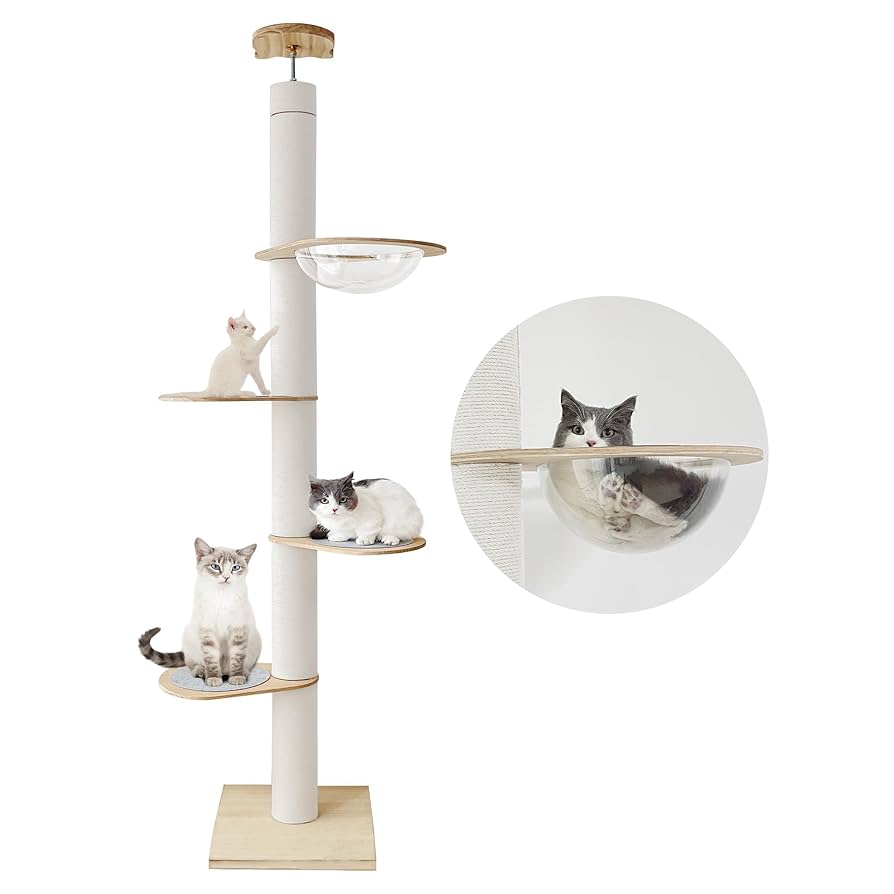 タワーキャット木登りタワー 宇宙船ハンモック付きシングルキャットタワー 突っ張り RAKU 木登りタワー 期間限定宇宙船ハンモック付き シングル