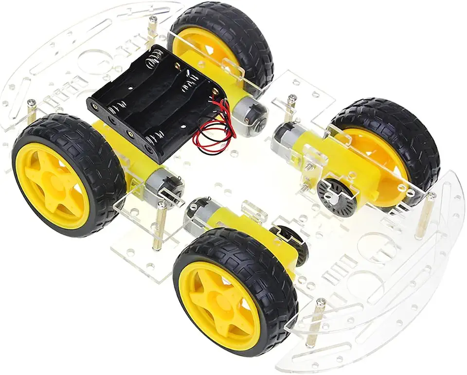 DIY Robot Smart Car Chassis Kit, Educational Toy with Speed Encoder, 4 Wheels and Battery Box for Arduino/Microbit/Raspberry Pi (4 Wheels)