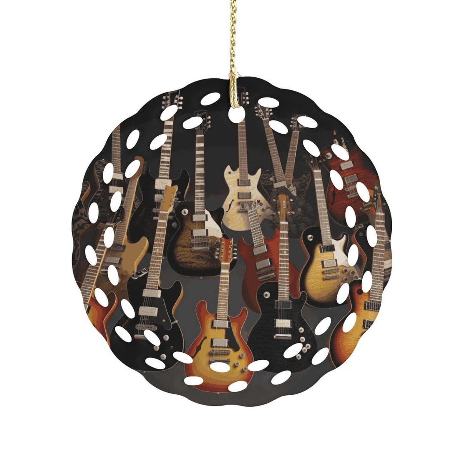 Btcowzrv Style Guitars Ceramic Ornament,Round Ornaments With Hole Easy To Hang,Hanging Ornament For Wedding Party Home Window Garden Christmas Day Decor