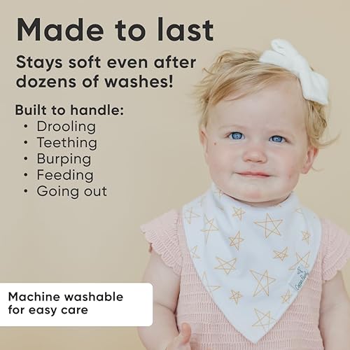 Miniatura 353 de Copper Pearl Paquete de 4 baberos de algodón suave para babeo y dentición, baberos absorbentes para bebés niñas y niños, ajustables para adaptarse a