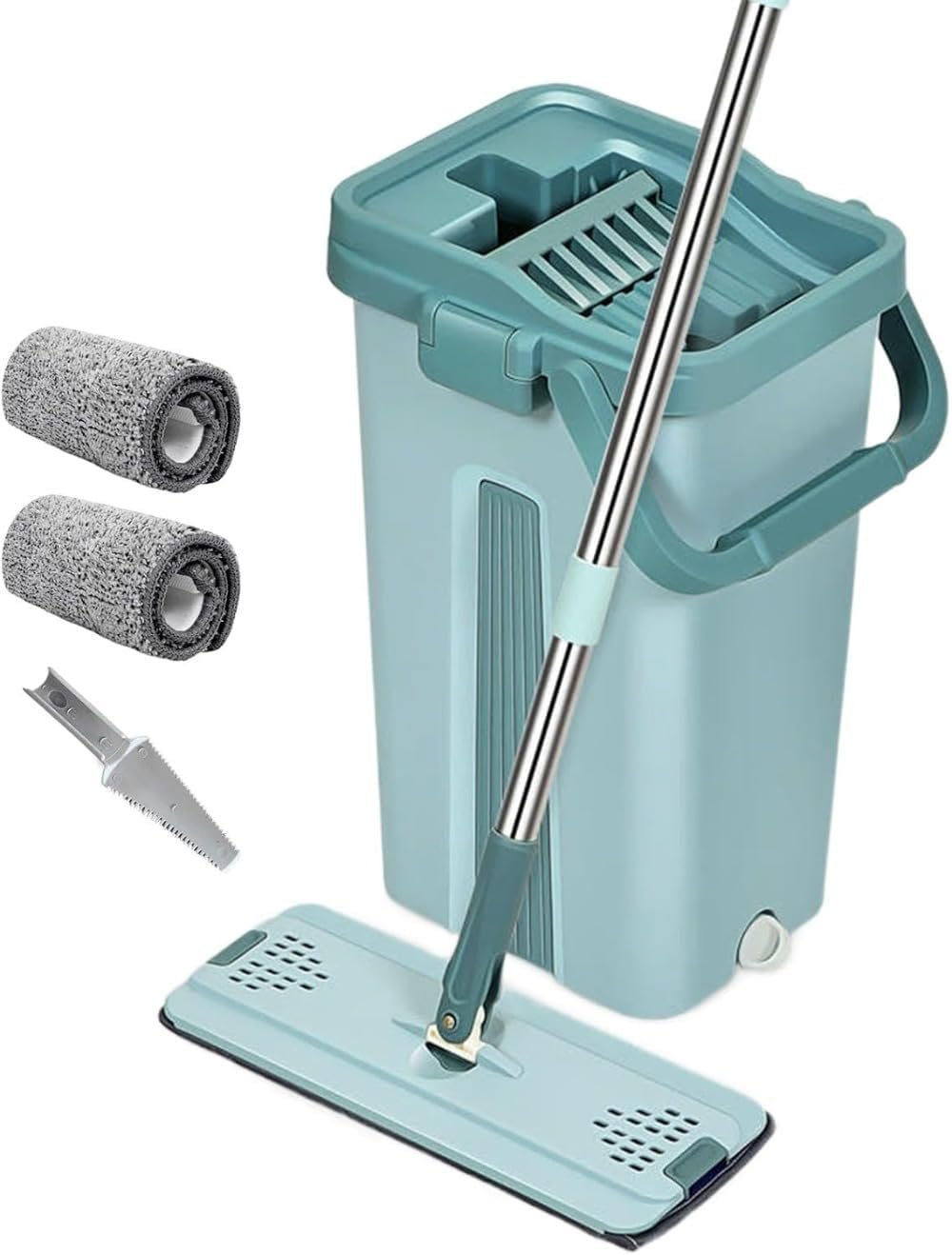 フラットモップとバケツのセット、ハンズフリーモップとバケツ | 家庭用フラット調節可能なモップ | ポータブル床洗浄システム、アパー