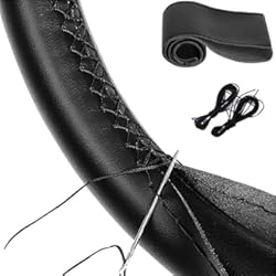 Funda Volante Coche Cosida de Microfibra de Cuero (37-38 cm) - Universal - Negra