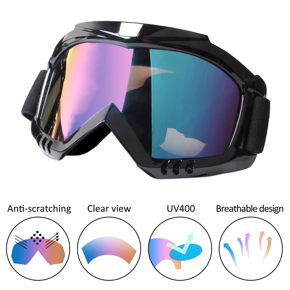 Lot de 2 lunettes de protection pour VTT, moto tout-terrain, homme et femme, lunettes de motocross, lunettes de course MX, lunettes de casque UV, anti-buée, anti-rayures, coupe-vent, anti-poussière