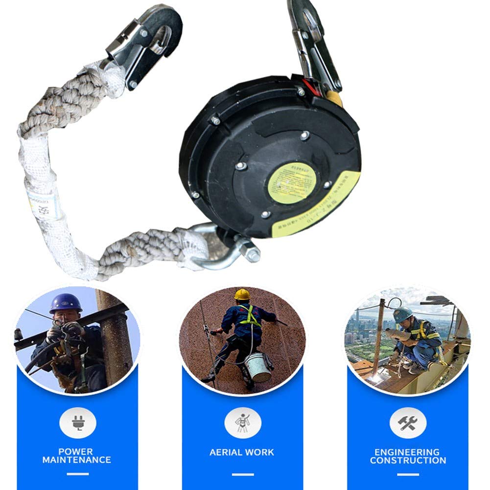 Línea de Vida autoretráctil, Amortiguador de Cuerda, limitador de caída Personal con Gancho de Barra de Refuerzo, Red de poliéster Dynema para Conector rápido para Montaje