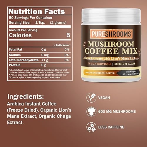Miniatura 4 de PureShrooms Focus & Create - Café de hongos con Chaga & Lion's Mele. Para prosperar, energía, concentración, alivio del estrés, digestión e