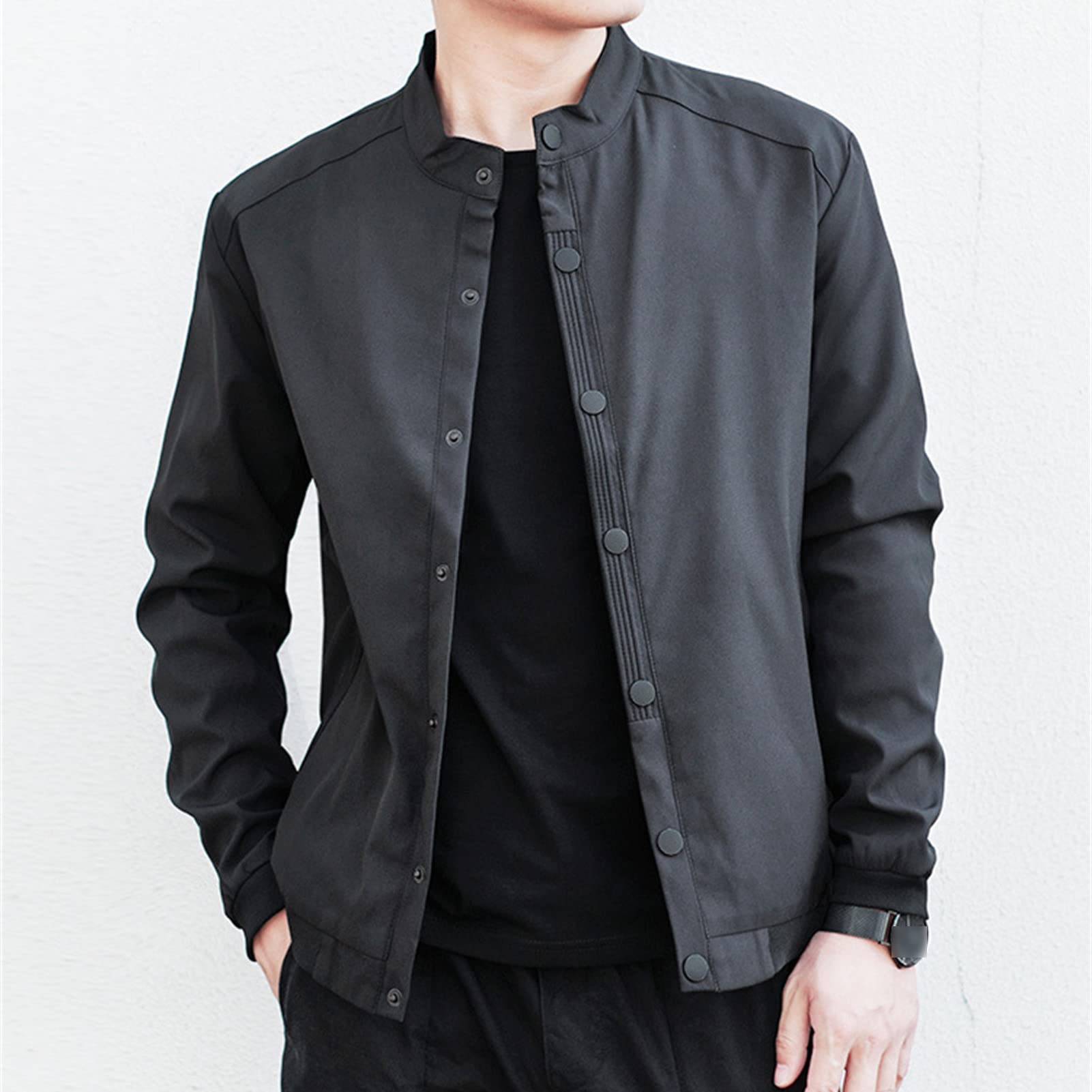 Maiyifu-GJ Men's Classic Casual Lightweight Jacket Casual Button Front Breathable Jacket Winter Warm Vintage Coat Outerwear (Black 1,5X-Large)