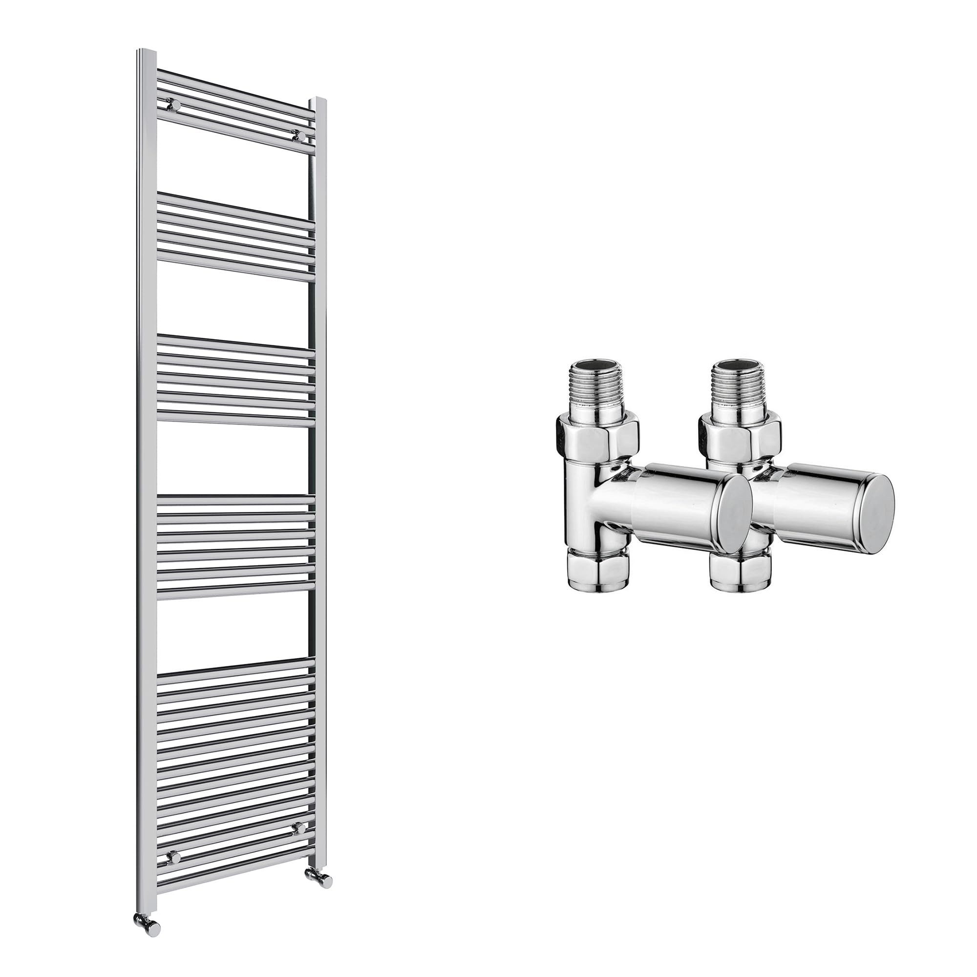 The Home Store Chrome Bathroom Straight Heated Towel Rail Radiator 400 X 1800 & Straight Manual Valves