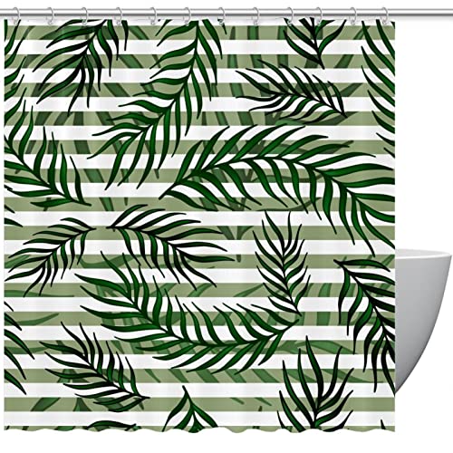 Rideau de douche à rayures feuilles tropicales imperméable 183x183 cm - 2