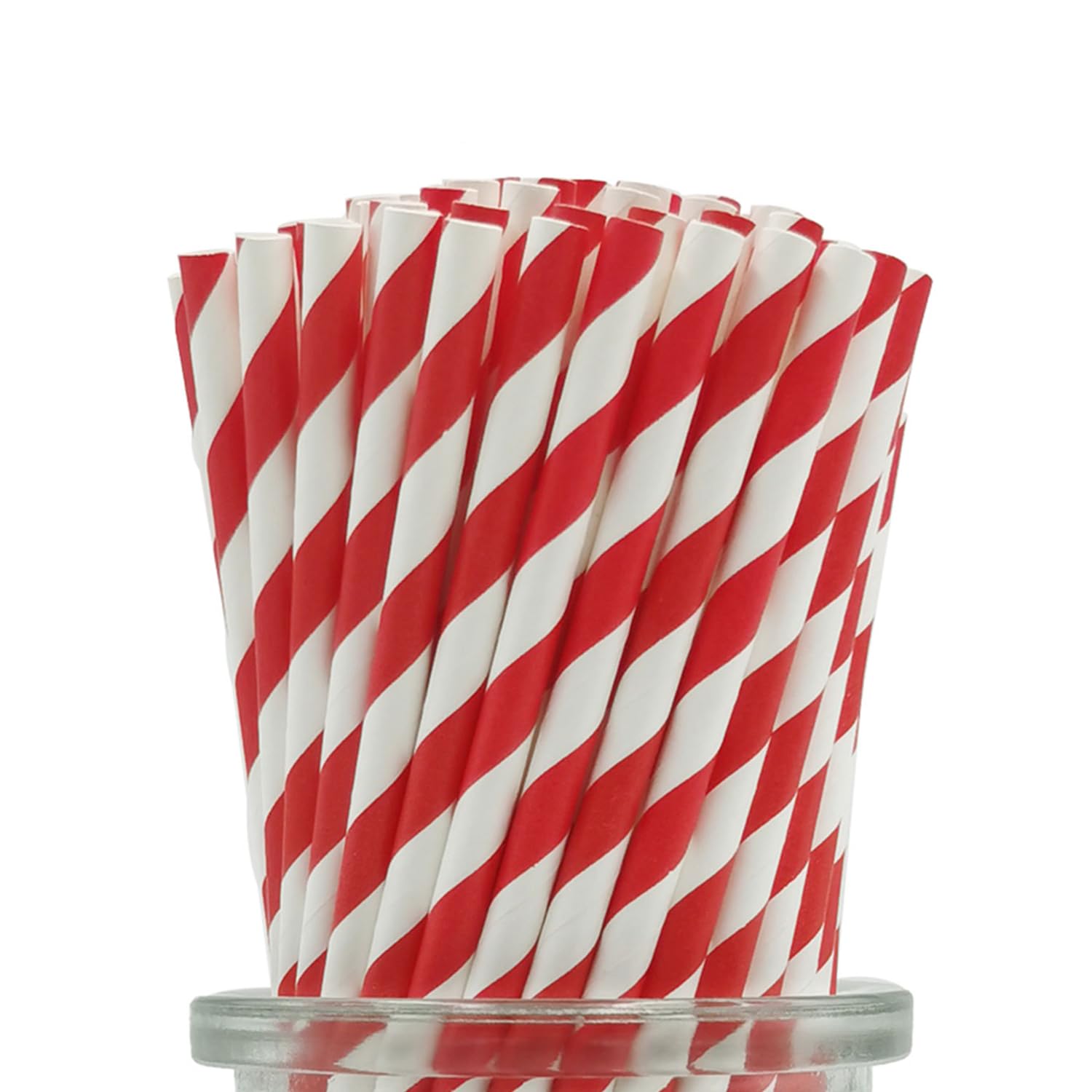 Red and White Striped Paper Straws - 6mm x 197mm, 100 Pack Disposable Red Drinking Straws for Cake Pop Sticks, Bridal Shower, Brithday, Christmas Party Decoration, New Year
