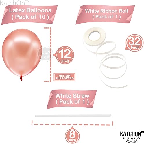 Miniatura 7 de KatchOn, Juego de globos de novia de oro rosa con cortina de flecos de oro rosa iridiscente, 16 pulgadas, paquete de 17 globos de látex de novia de