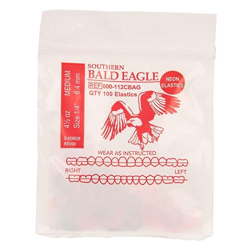 American Orthodontics Elastics Wildlife Eagle | Neón surtido, mediano, 4.5 onzas, tamaño de 1/4 de pulgada, 75 paquetes por caja, 7,500 en total |