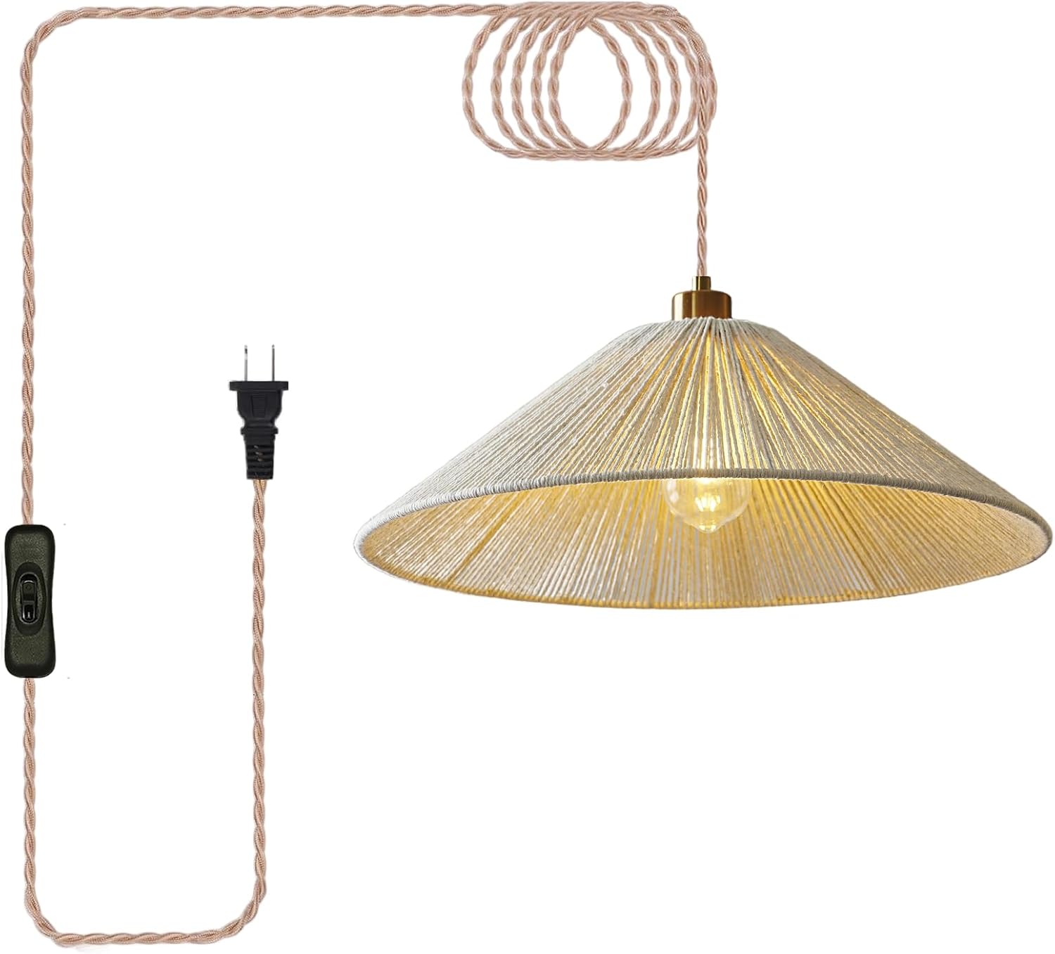 12" Boho Plug in Rattan Pendant Lights Kitchen Island- Adjustable Modern Mini Hand Woven Hanging Lamps, Farmhouse Coastal Style Pendant Light Fixtures for Dining Room, UL Listed-Beige