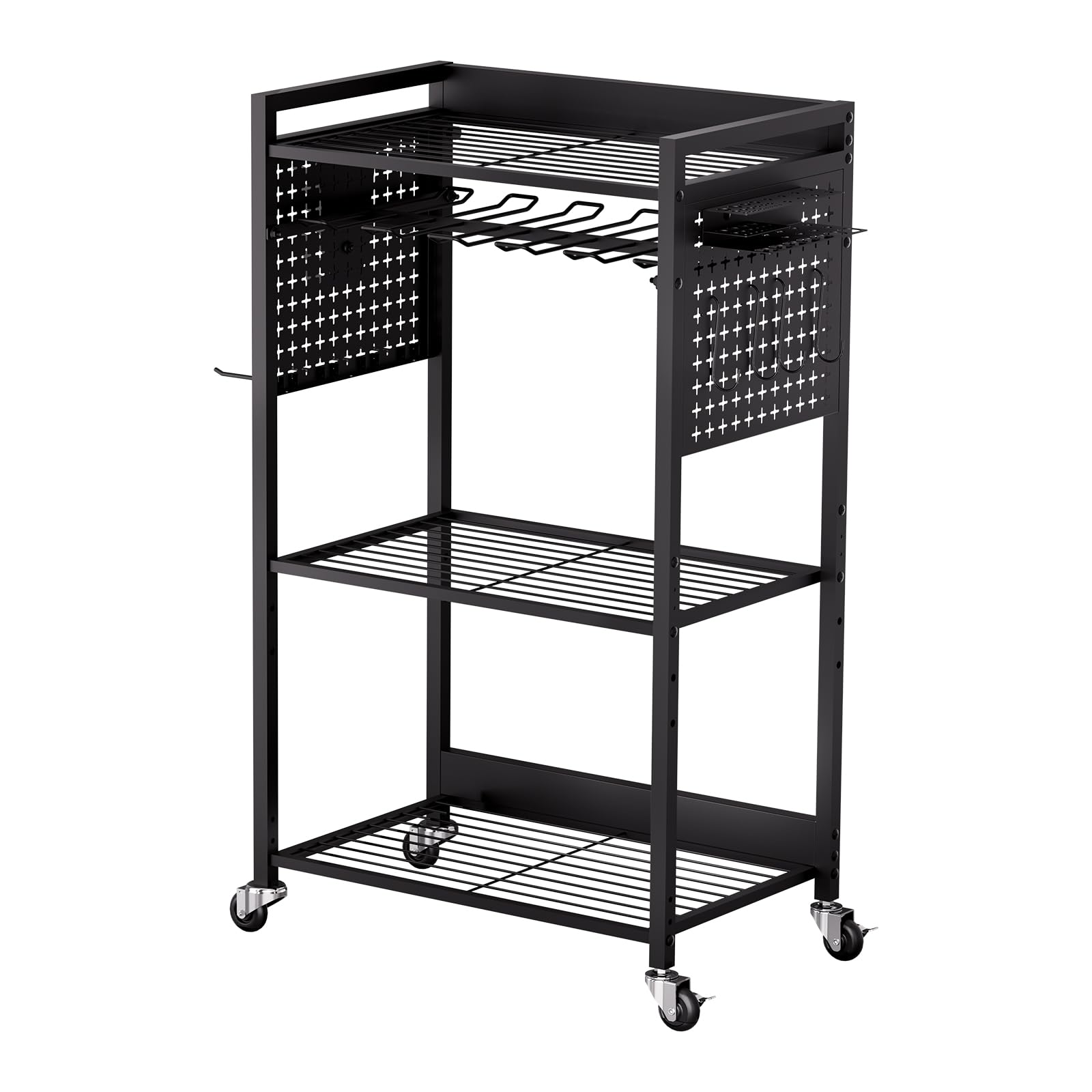 VEVOR Chariot à Outils, 4 Niveaux, Chariot Servante d'Atelier à roulettes, Capacité de Charge 68 kg, Rangement d'Outils Électriques, Support de Perceuse, pour Garage, Atelier de Réparation, Noir