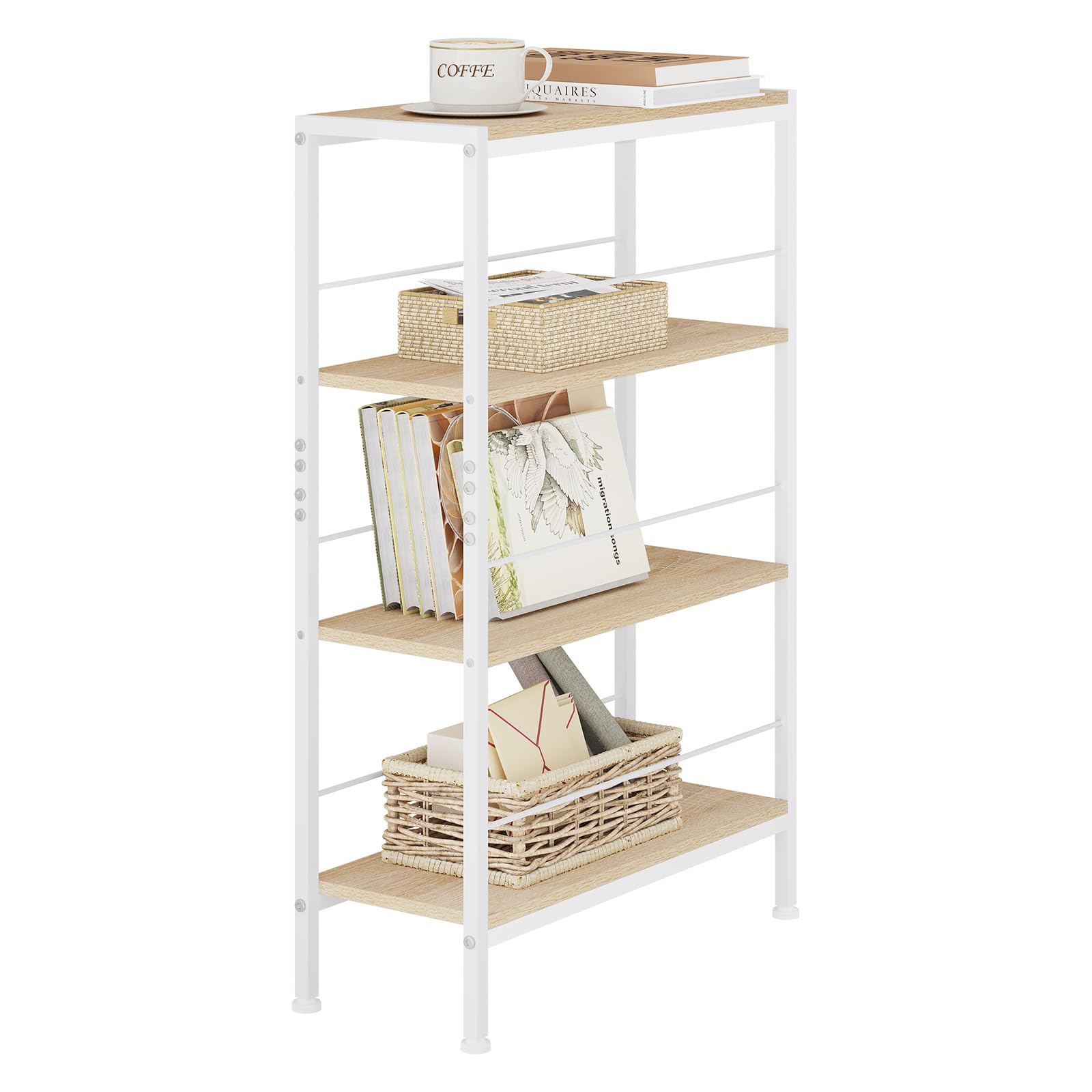 HOMASIS 4-stöckiges Standregal – 56x34x138 Cm, 90 Kg Belastbar, Mit Kippsicherung