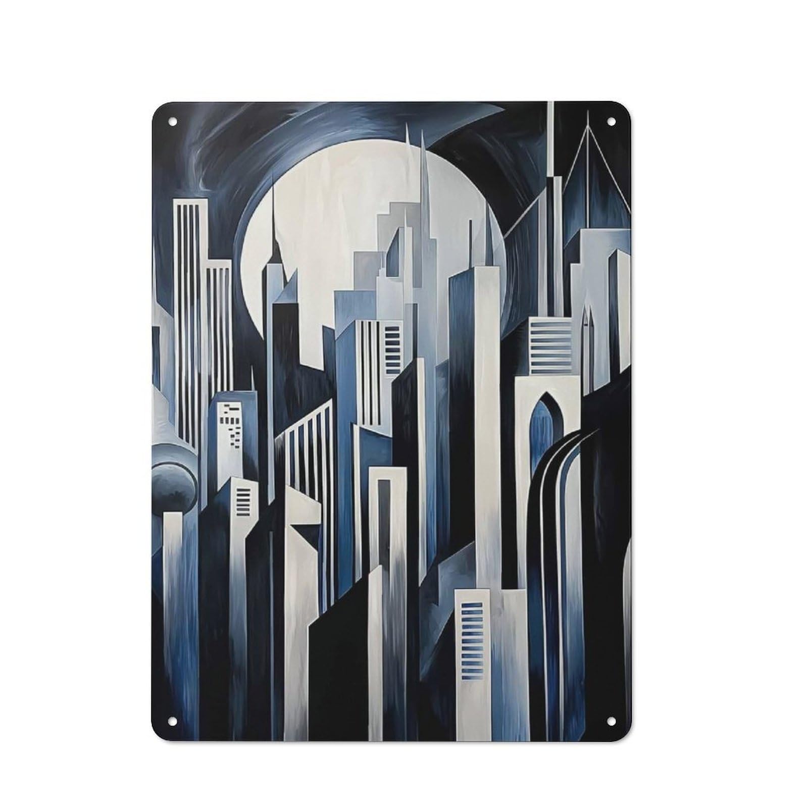 Art Deco Cityscape Office Metal Sign 40x30cm, Understated Office Wall Decor for Workspace, Cafe, Shop Or Desk Area