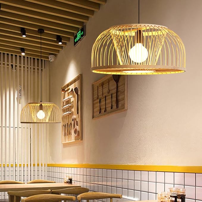 CSSYKV Wevende Natuurlijke Houten Plafondlamp Retro Japanse Stijl E27 Kroonluchter Bamboe Geweven Hanglamp Hanglamp Plafondverlichtingsarmatuur Handgemaakte Noordse Rieten Lamp, photo 2