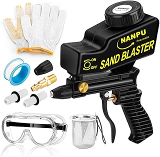 NANPU Kit de pistola de jato de areia leve com alimentação por gravidade, de cerâmica, corpo de metal, para preparação de superfícies de projetos pequenos, eliminação de