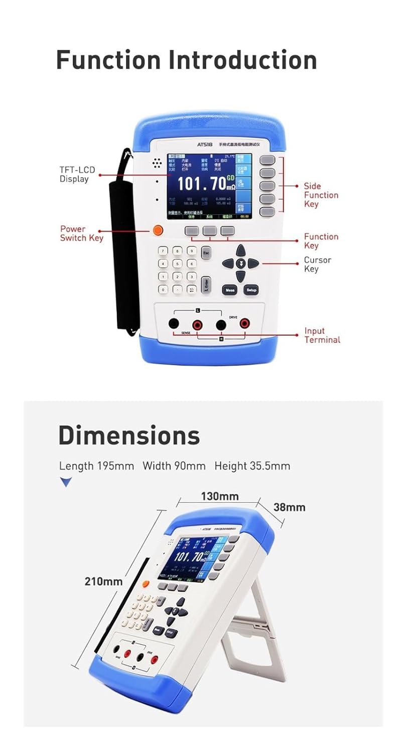 Capacitance Meters, At518 LCD Display Temperature Compensation Handheld Dc Resistance Meter