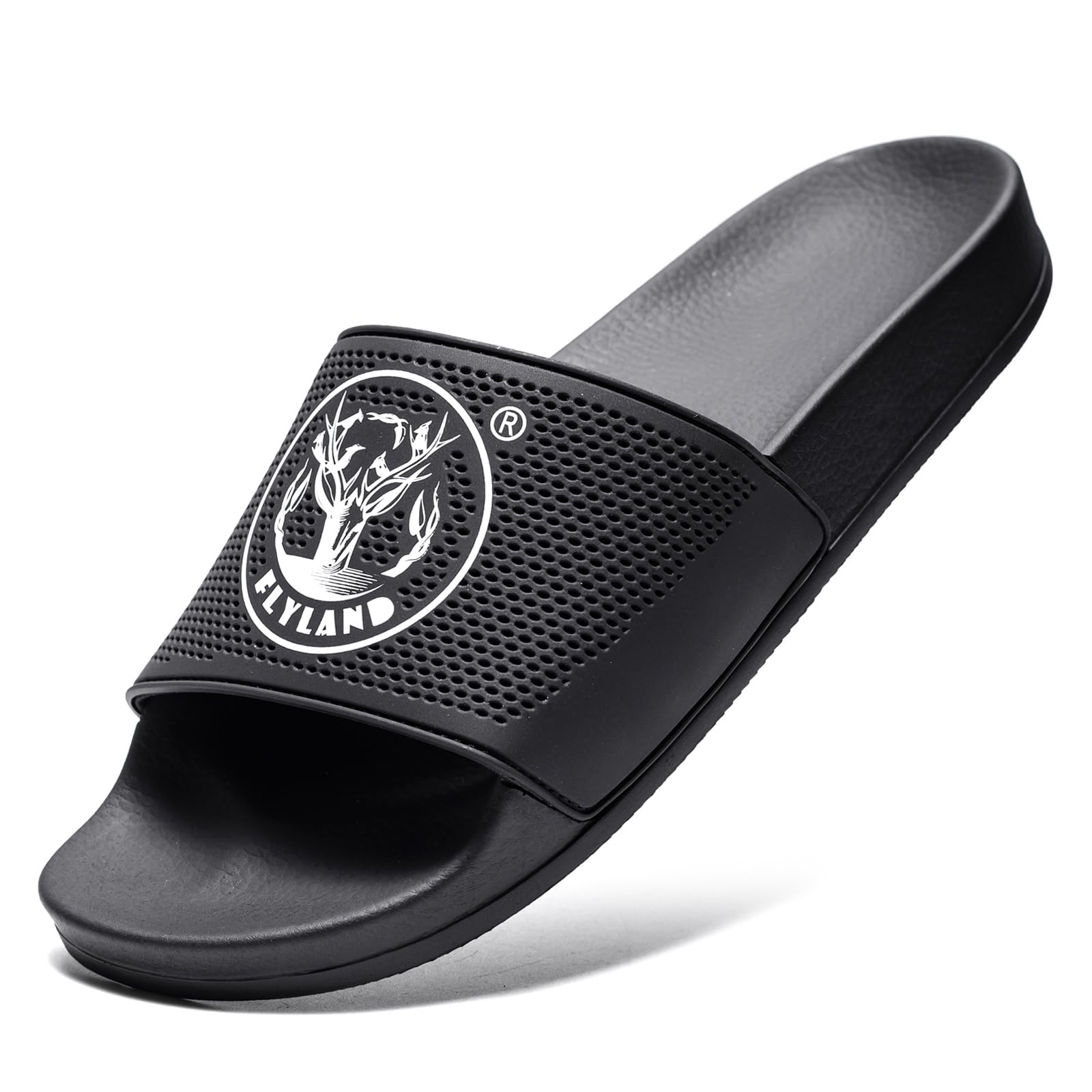 FLYLAND Men's Open Toe Slide Sandals Non-Slip Flat Slippers Outdoor Soft Comfort Fit & Arch Support