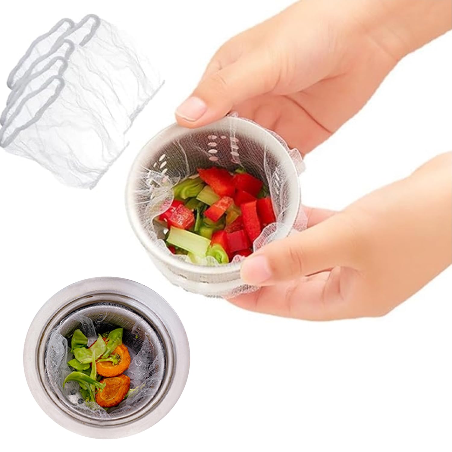 Lonimia 200PCS Kitchen Sink Strainer Mesh Bag, Disposable Mesh Sink Filters, Strainer Bags for Sink Drain for Collecting Kitchen Food Waste Leftover Garbage