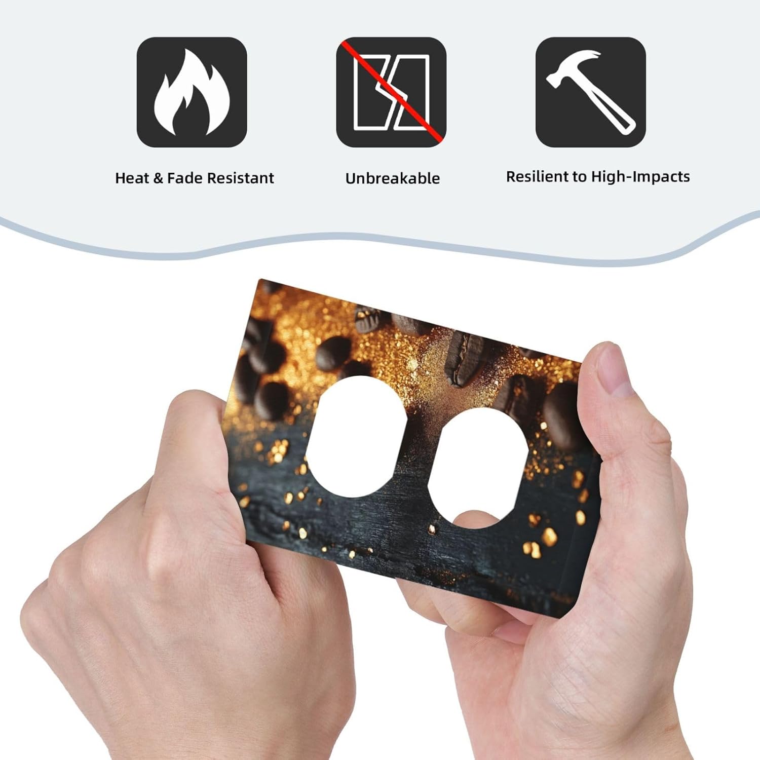 Decorative Outlet Covers Black Wood Board Gold Dust Coffee Beans 1 Gang Duplex Light Switch Cover Plate Wall Plates for Electrical Outlets Electrical Switchplate Face Plate