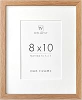 Wallwisy Solid Oak Wood 8x10 Picture Frame with Mat for 5x7 Photos - Natural Oak Photo Frame for Wall & Tabletop Display