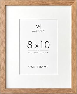 Wallwisy Solid Oak Wood 8x10 Picture Frame with Mat for 5x7 Photos - Natural Oak Photo Frame for Wall & Tabletop Display