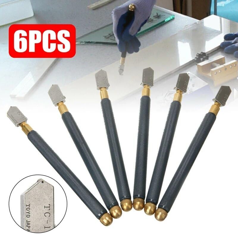 18Pcs TC-17 Oil Glass Cutter Metal Handle Diamond Straight Head Cutting Tool Pack - (Color: black)