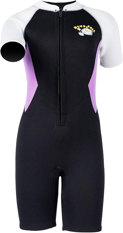 X-mAnTA Gyermek Neoprén Shorty Búvárruha 2,5 mm - Lila Rövidített Vízisport Ruha Elülső Cipzárral Úszáshoz, Búvárkodáshoz, Szörfözéshez - 2XL méret