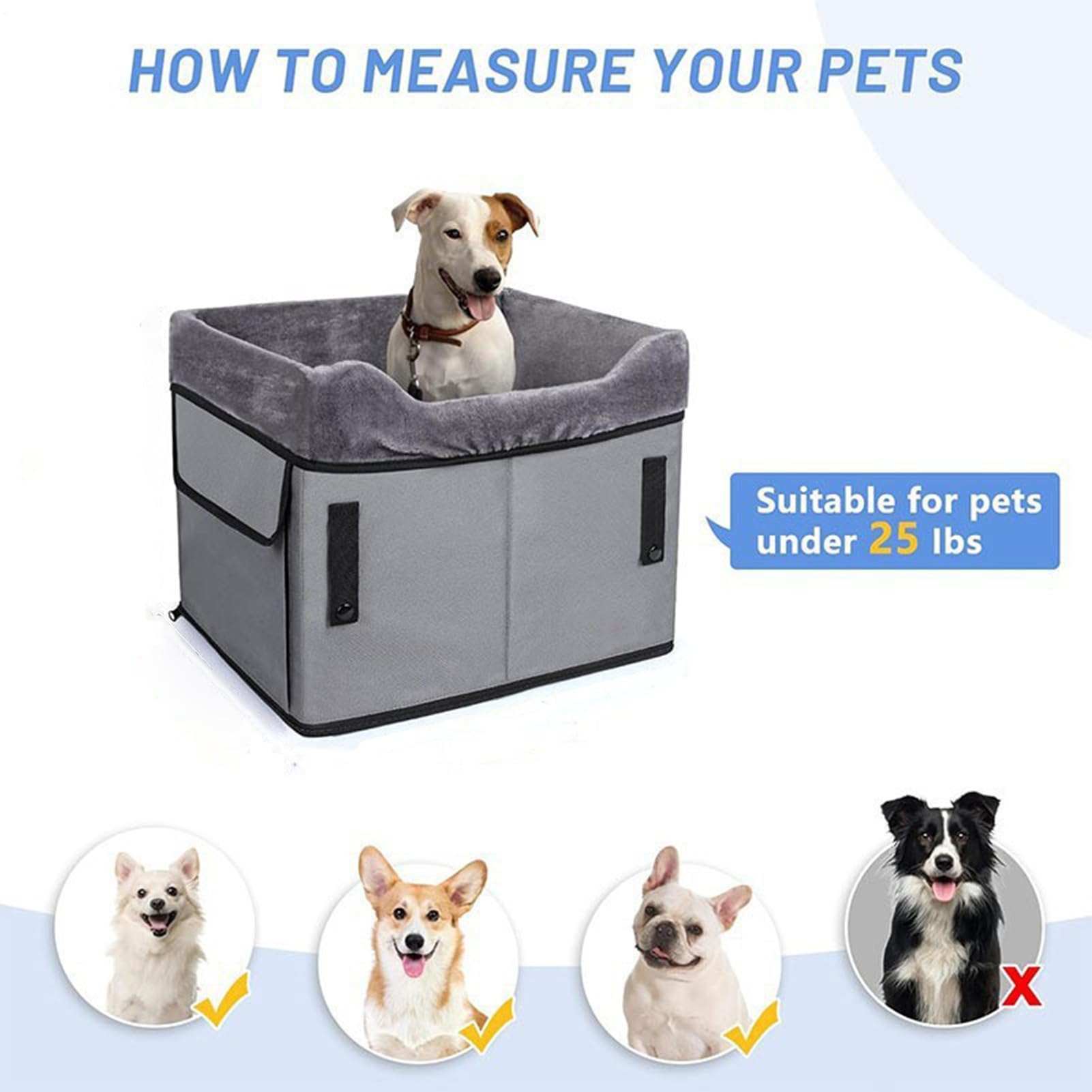Asiento De Coche Canino Cama De Peluche Portátil Y Lavable | Asiento De Coche Para Mascotas Con Bolsillos De Almacenamiento Para Menos De 11 Kg Viaje En Vehículo Trasero Delantero