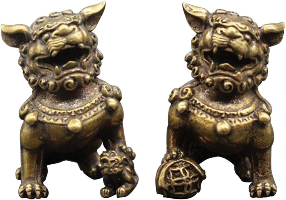 2 Pieces Feng Shui Decor Two Golden Brass Chi Lin Kylin Wealth Lucky Prosperity Chinese Statue Feng Shui Decorations