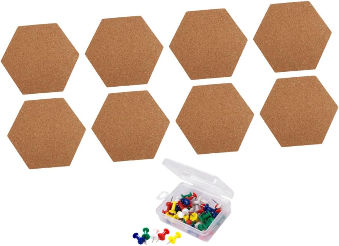 8pcs Self-Adhesive Hexagon Cork Boards for Photos and Notes Memo Wall Decoration for Home Office Use Easy to Install and Reuse