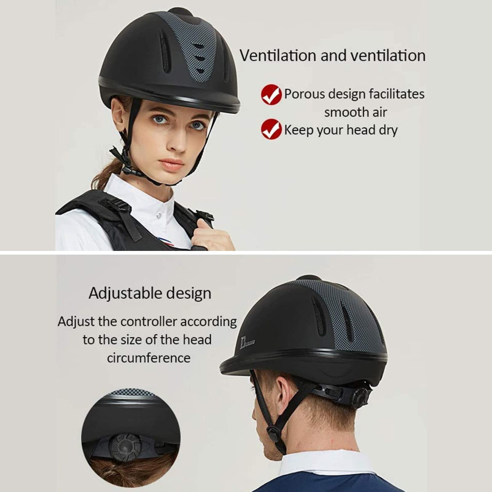 LEBEE Casco de equitacion Sombrero Transpirable para Montar a Caballo Suministros ecuestres Amantes de la equitación,Black-L(57-58cm)
