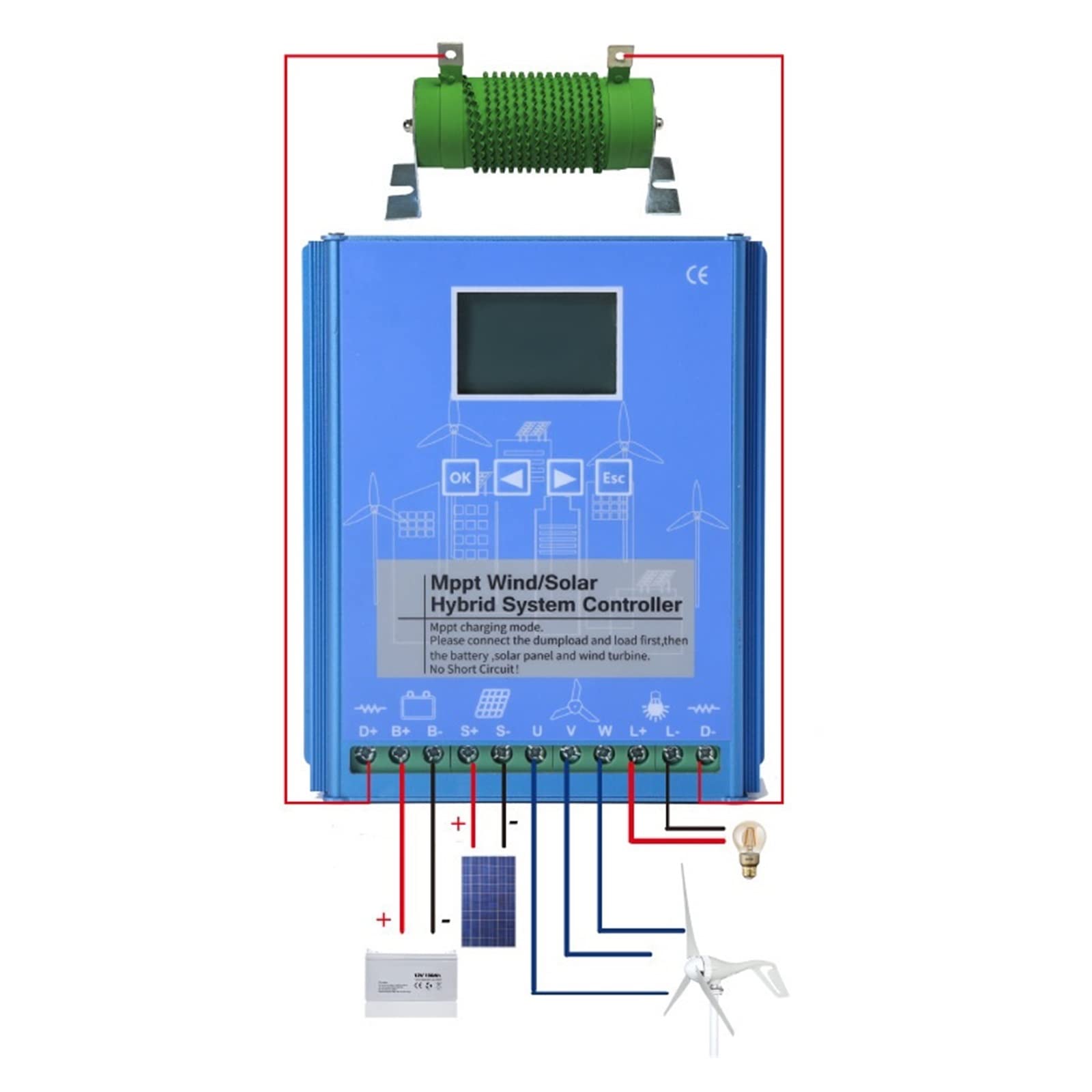 Controlador solar, Controlador Híbrido Eólico-solar MPPT 12V24V 1000W2000W Breeze Boost Batería De Litio De Plomo Recargable